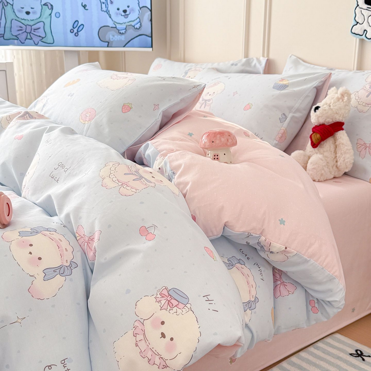 女子家纺 2026新款全棉纯棉12868卡通印花四件套 蓝粉汪集