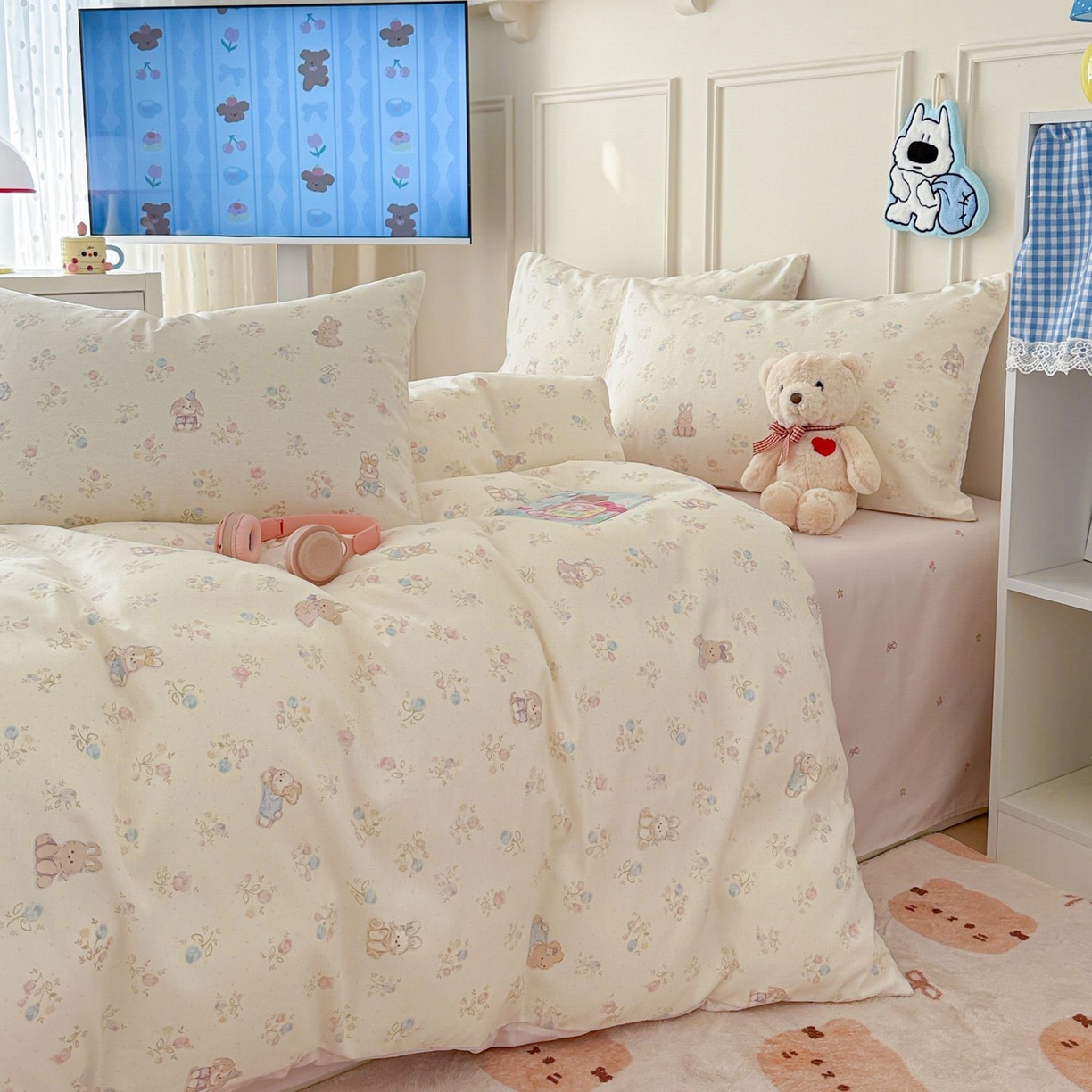 91家纺网 家纺一手货源 找家纺 女子家纺 2026新款全棉纯棉12868卡通印花四件套 兔叽碎花
