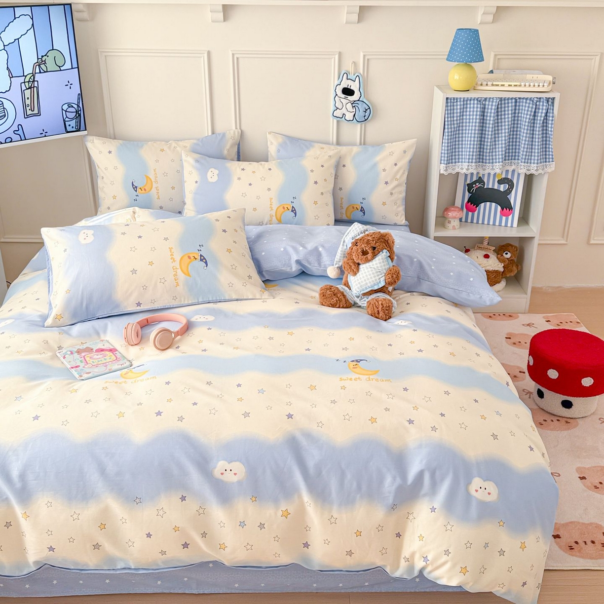 91家纺网 家纺一手货源 找家纺 女子家纺 2026新款全棉纯棉12868卡通印花四件套 星夜星浪