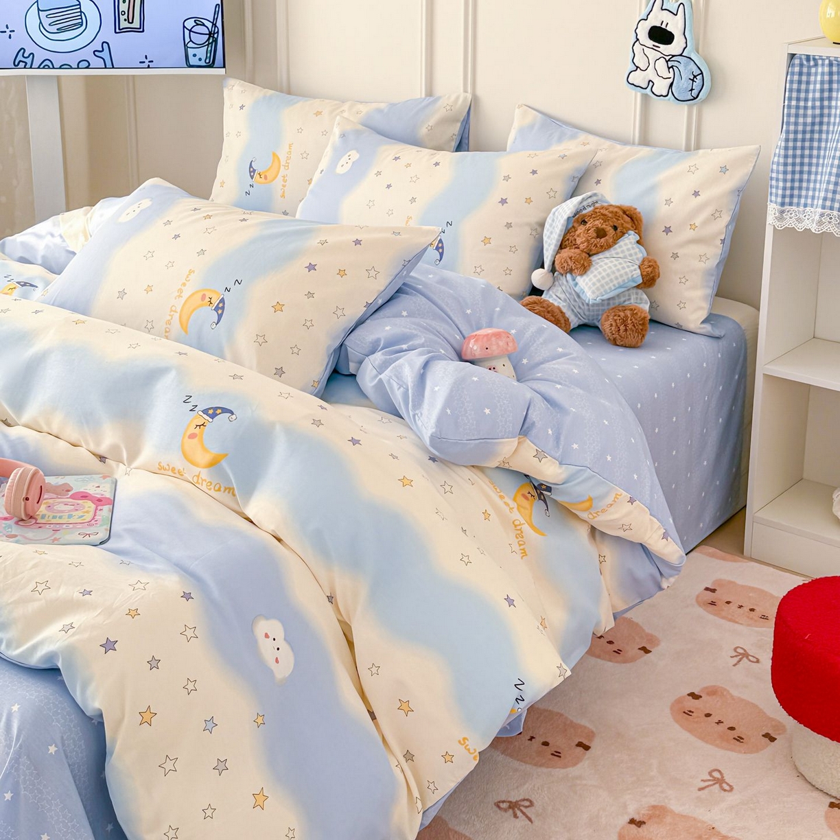 91家纺网 家纺一手货源 找家纺 女子家纺 2026新款全棉纯棉12868卡通印花四件套 星夜星浪