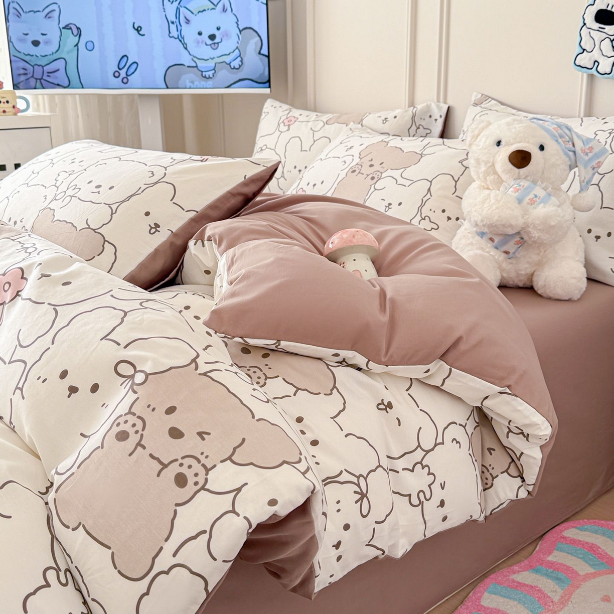女子家纺 2026新款全棉纯棉12868卡通印花四件套 小熊涂鸦
