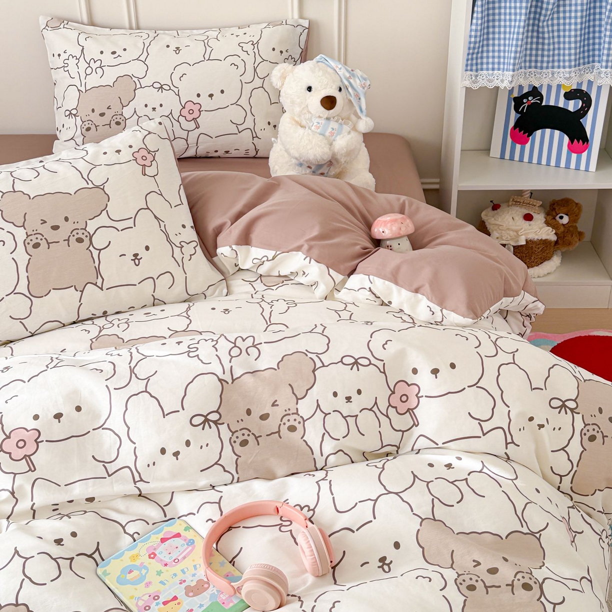 91家纺网 家纺一手货源 找家纺 女子家纺 2026新款全棉纯棉12868卡通印花四件套 小熊涂鸦