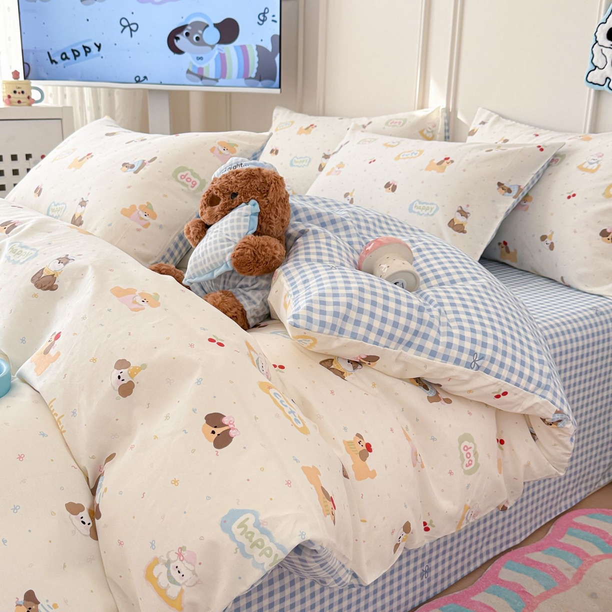 女子家纺 2026新款全棉纯棉12868卡通印花四件套 蝴蝶结萌宠