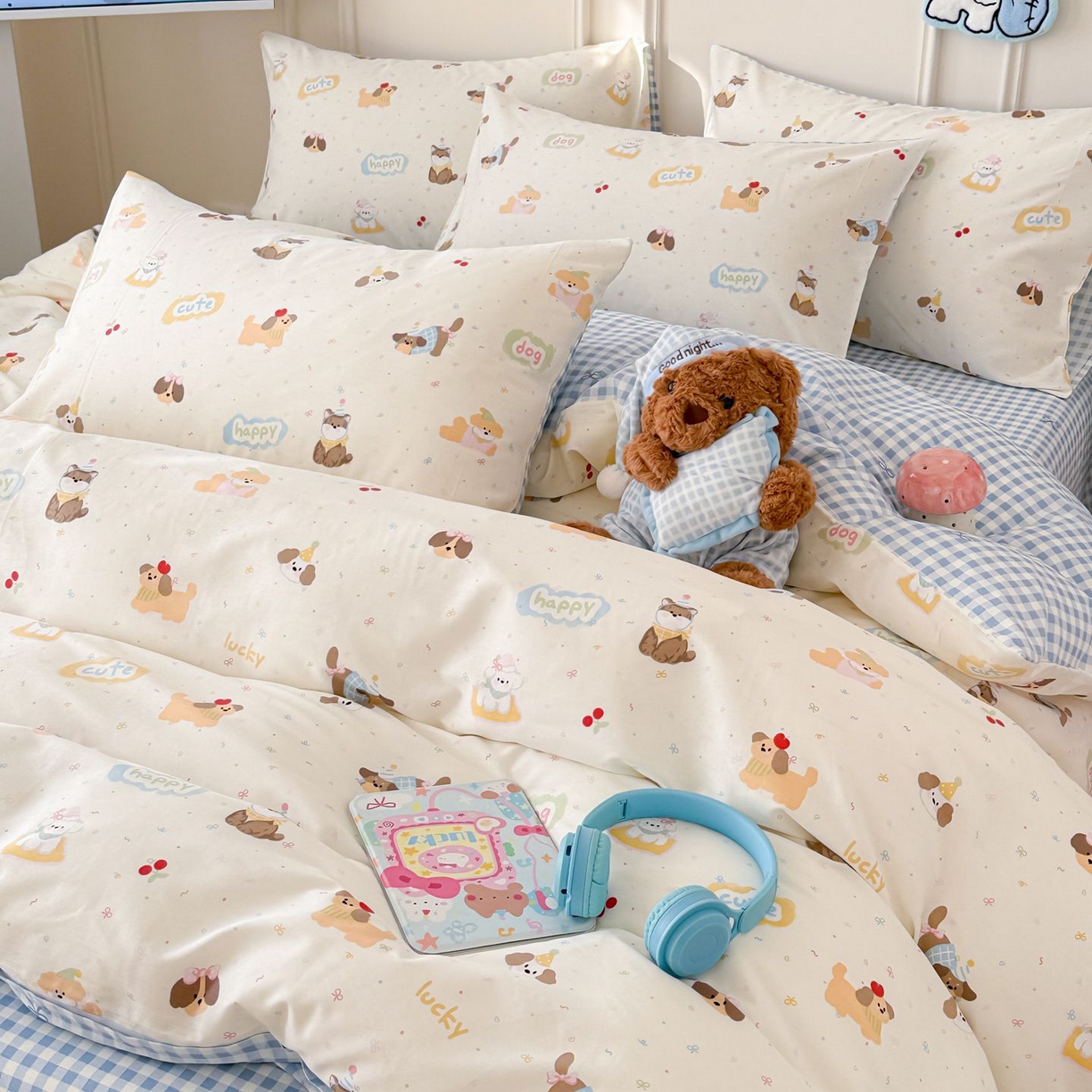 91家纺网 家纺一手货源 找家纺 女子家纺 2026新款全棉纯棉12868卡通印花四件套 蝴蝶结萌宠