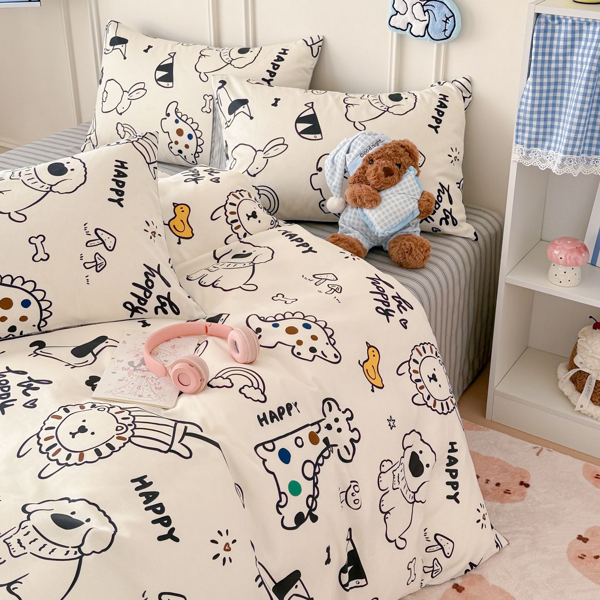 91家纺网 家纺一手货源 找家纺 女子家纺 2026新款全棉纯棉12868卡通印花四件套 黑白动物集