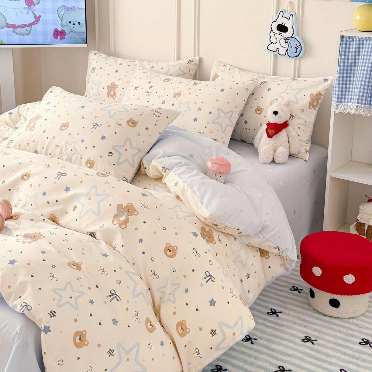 91家纺网 家纺一手货源 找家纺 女子家纺 2026新款全棉纯棉12868卡通印花四件套 星愿熊