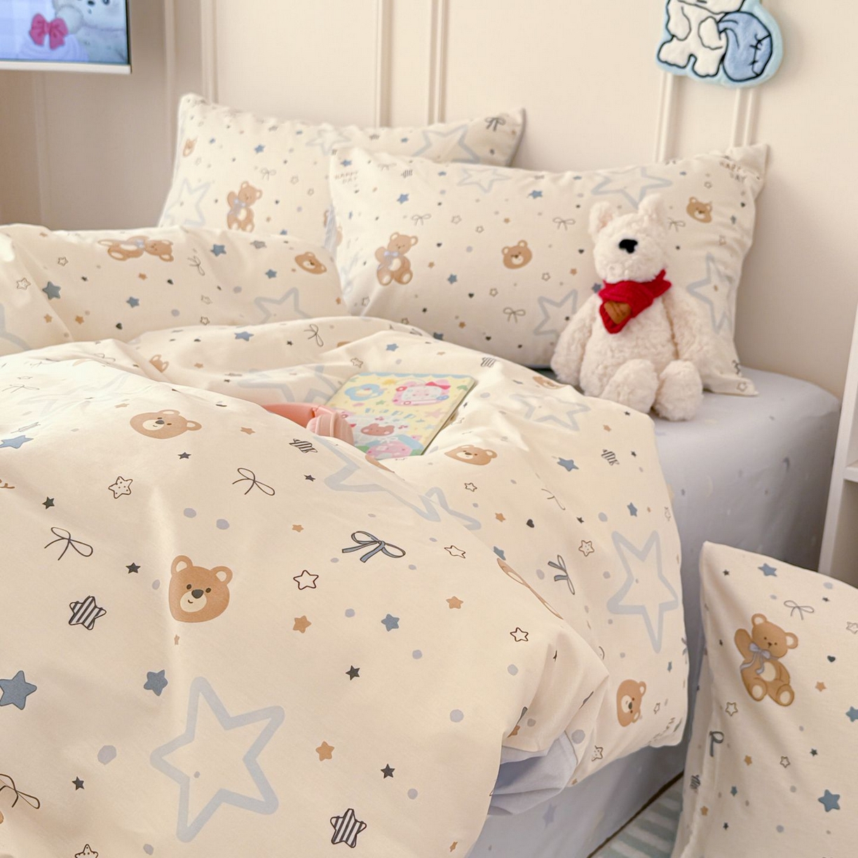 91家纺网 家纺一手货源 找家纺 女子家纺 2026新款全棉纯棉12868卡通印花四件套 星愿熊