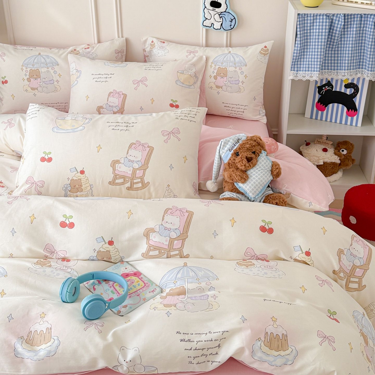 91家纺网 家纺一手货源 找家纺 女子家纺 2026新款全棉纯棉12868卡通印花四件套 茶歇时光