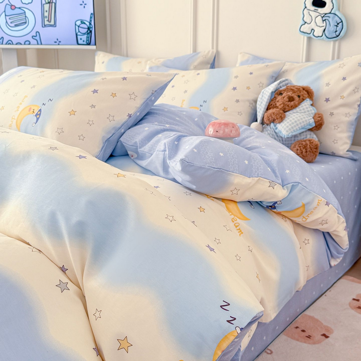 女子家纺 2026新款全棉纯棉12868卡通印花四件套 星夜星浪