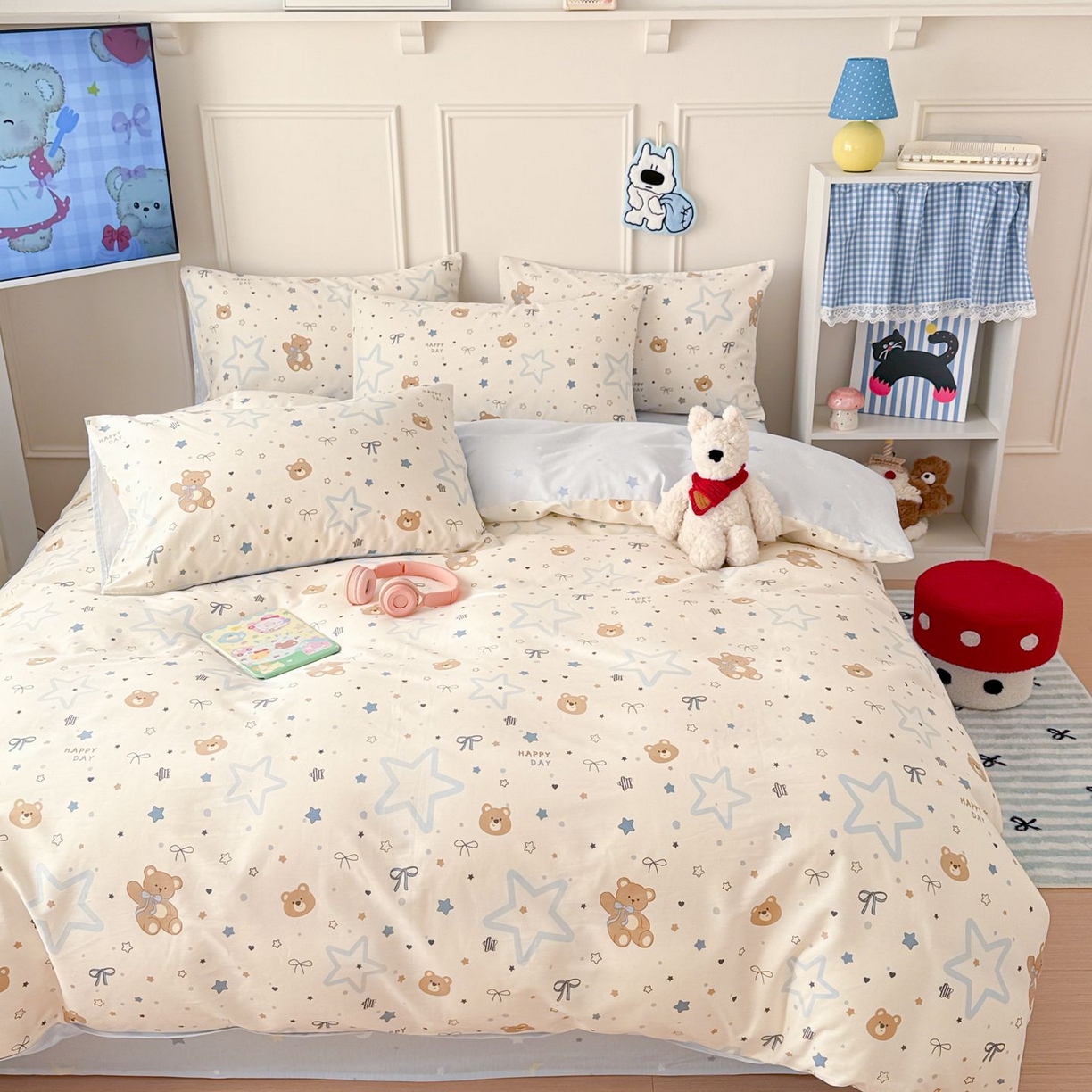 91家纺网 家纺一手货源 找家纺 女子家纺 2026新款全棉纯棉12868卡通印花四件套 星愿熊