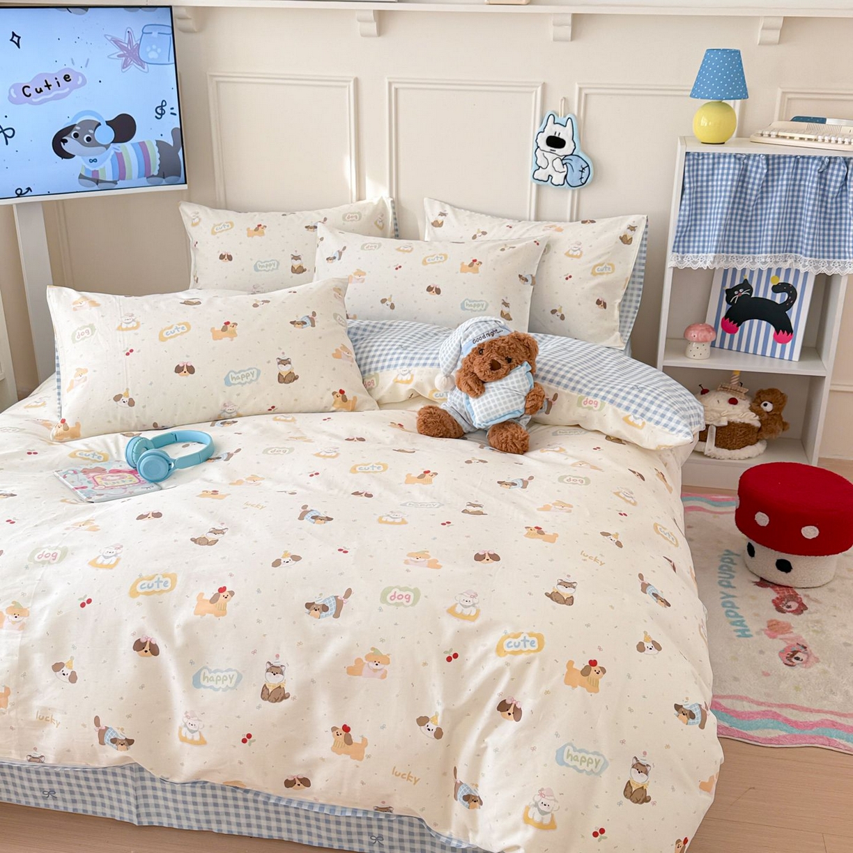 91家纺网 家纺一手货源 找家纺 女子家纺 2026新款全棉纯棉12868卡通印花四件套 蝴蝶结萌宠