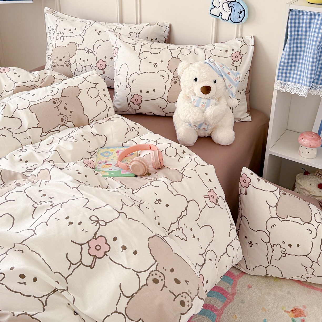 91家纺网 家纺一手货源 找家纺 女子家纺 2026新款全棉纯棉12868卡通印花四件套 小熊涂鸦