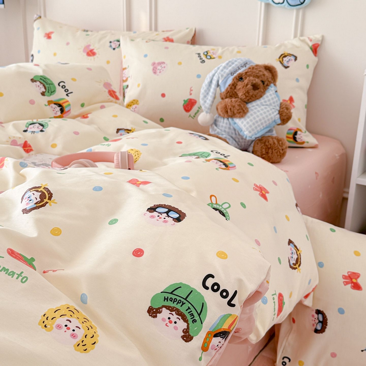 91家纺网 家纺一手货源 找家纺 女子家纺 2026新款全棉纯棉12868卡通印花四件套 甜娃娃