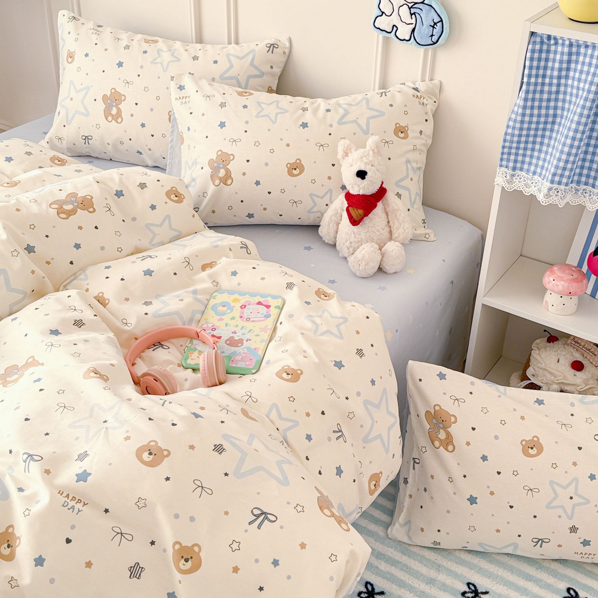 91家纺网 家纺一手货源 找家纺 女子家纺 2026新款全棉纯棉12868卡通印花四件套 星愿熊