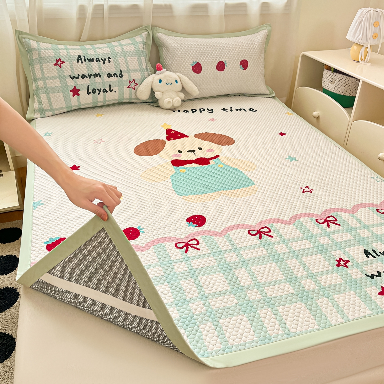 91家纺网 家纺一手货源 找家纺 寐居家纺 2026新款冰豆豆大版系列凉席席子 美好时光