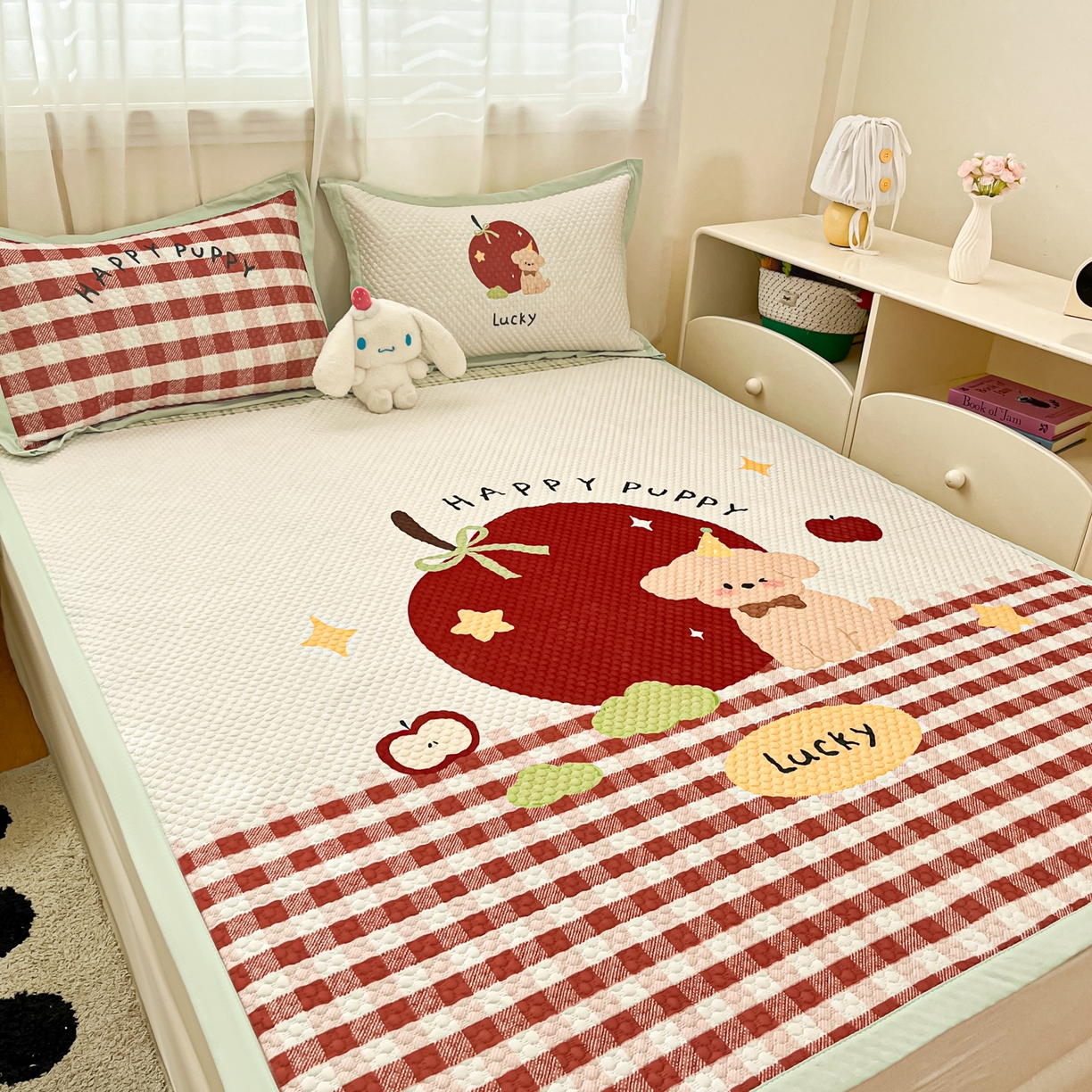 91家纺网 家纺一手货源 找家纺 寐居家纺 2026新款冰豆豆大版系列凉席席子 苹果狗