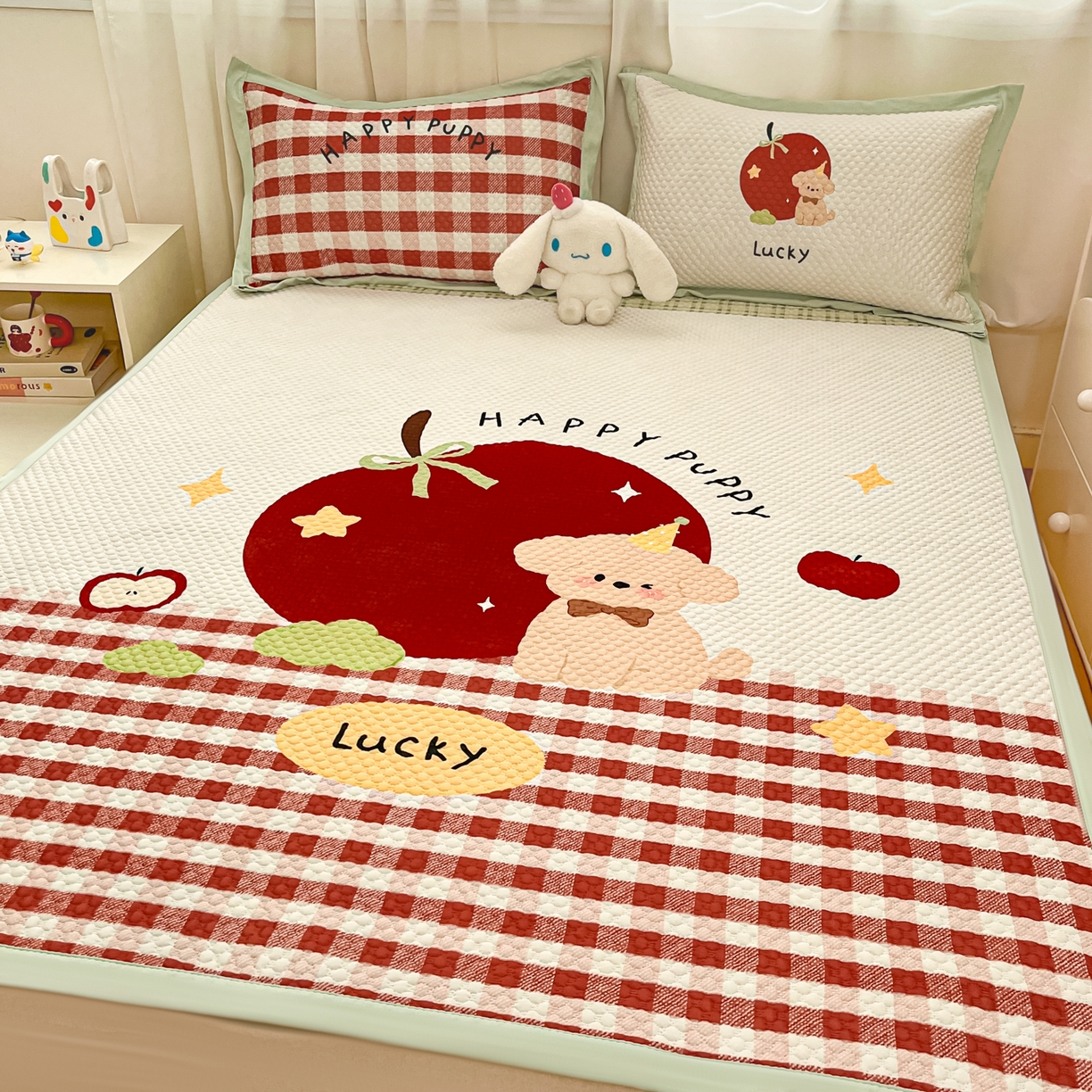 91家纺网 家纺一手货源 找家纺 寐居家纺 2026新款冰豆豆大版系列凉席席子 苹果狗