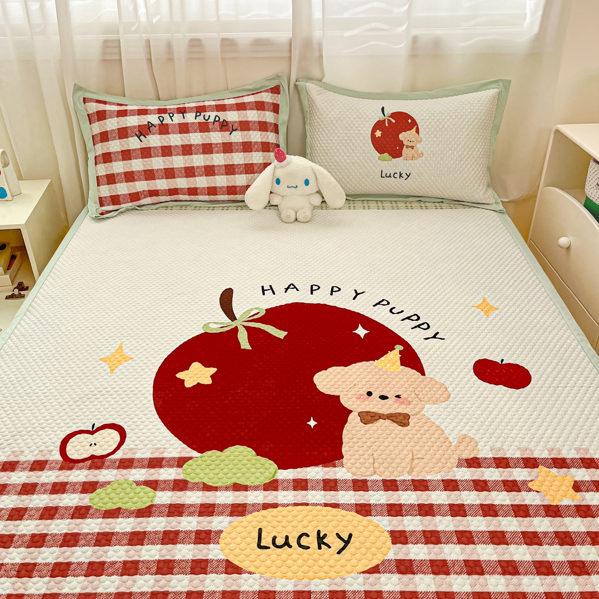 91家纺网 家纺一手货源 找家纺 寐居家纺 2026新款冰豆豆大版系列凉席席子 苹果狗