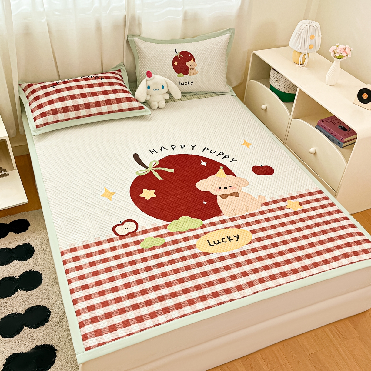 91家纺网 家纺一手货源 找家纺 寐居家纺 2026新款冰豆豆大版系列凉席席子 苹果狗