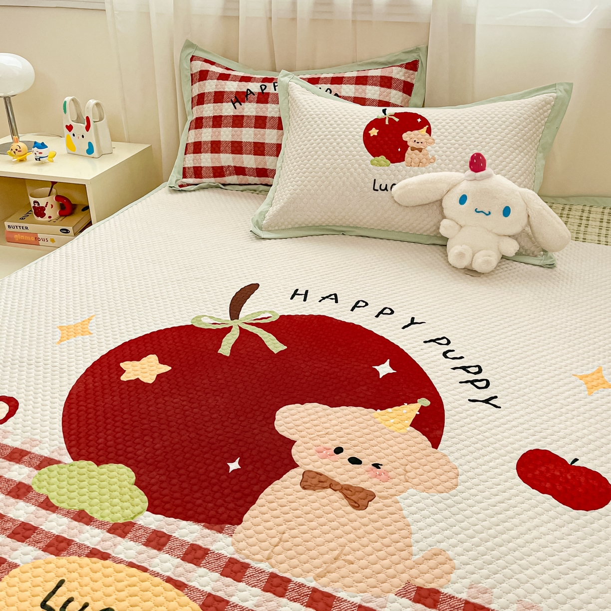 91家纺网 家纺一手货源 找家纺 寐居家纺 2026新款冰豆豆大版系列凉席席子 苹果狗