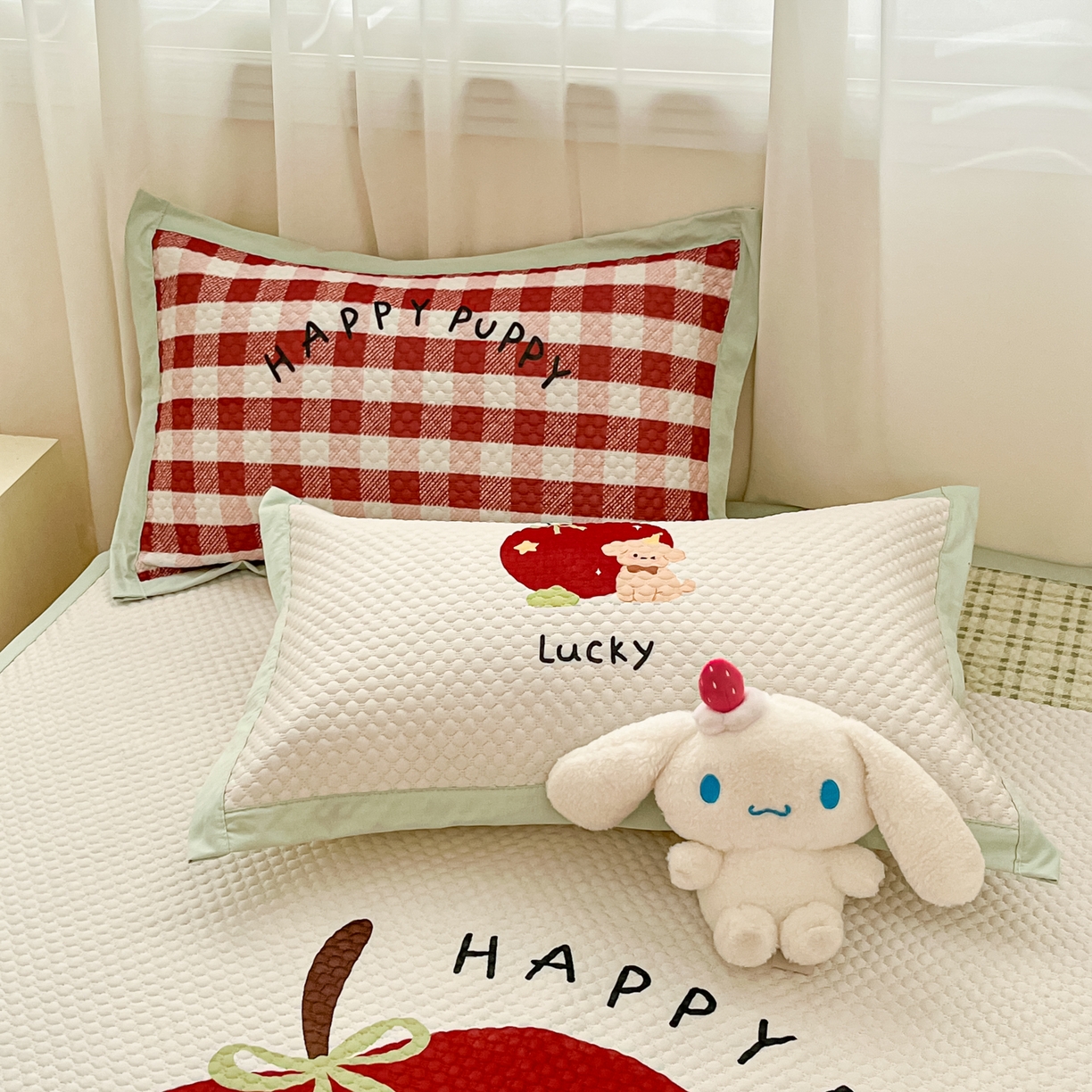 91家纺网 家纺一手货源 找家纺 寐居家纺 2026新款冰豆豆大版系列凉席席子 苹果狗