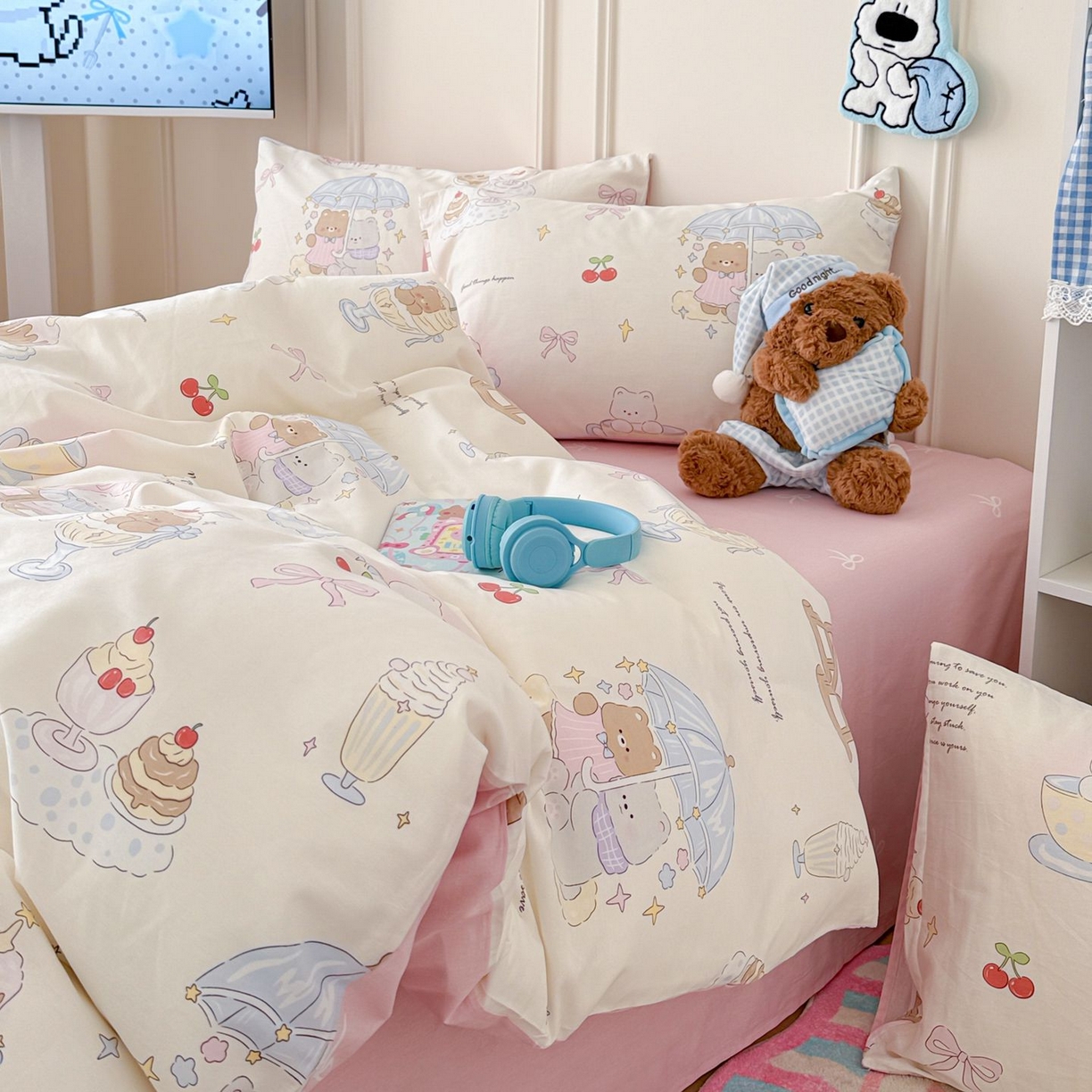 91家纺网 家纺一手货源 找家纺 女子家纺 2026新款全棉纯棉12868卡通印花四件套 茶歇时光