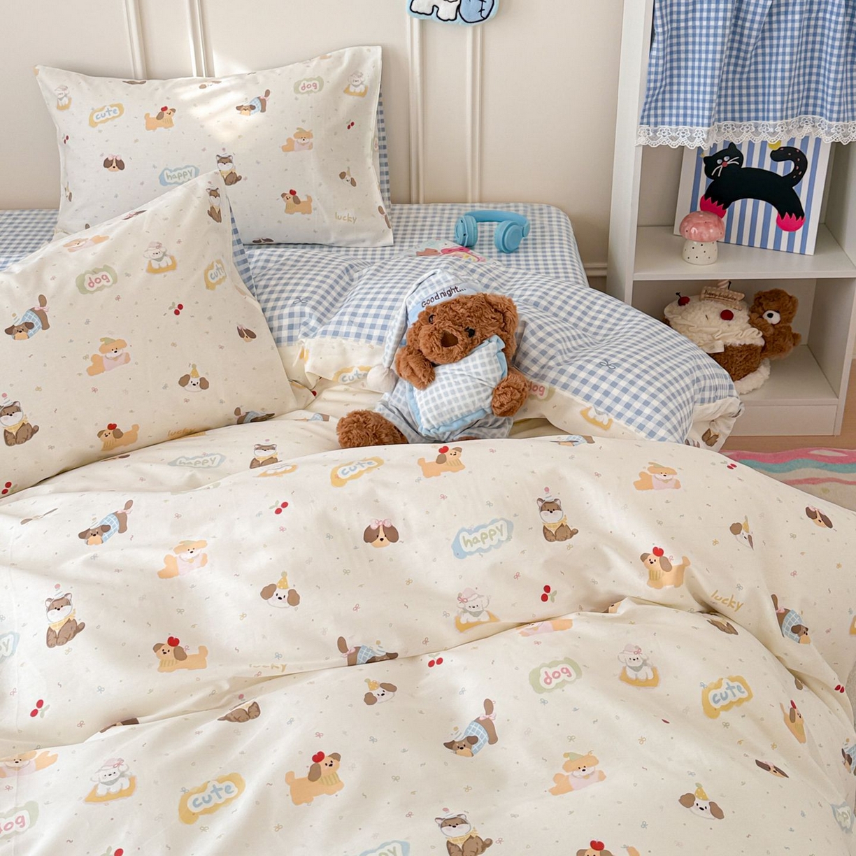 91家纺网 家纺一手货源 找家纺 女子家纺 2026新款全棉纯棉12868卡通印花四件套 蝴蝶结萌宠