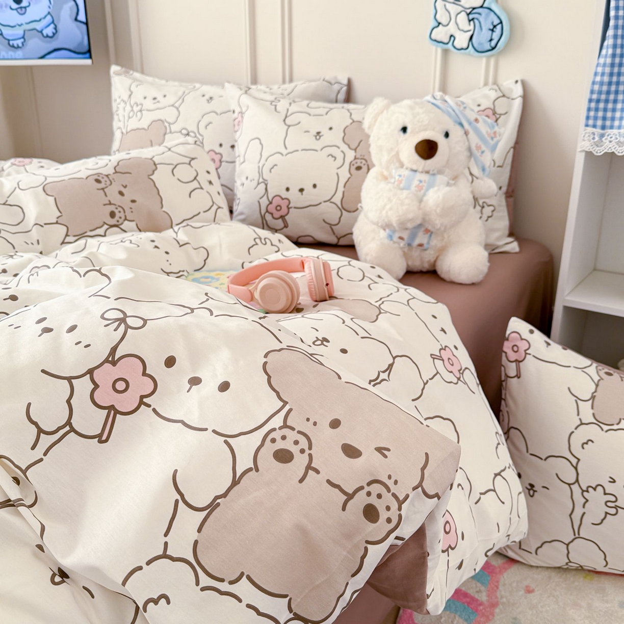 91家纺网 家纺一手货源 找家纺 女子家纺 2026新款全棉纯棉12868卡通印花四件套 小熊涂鸦