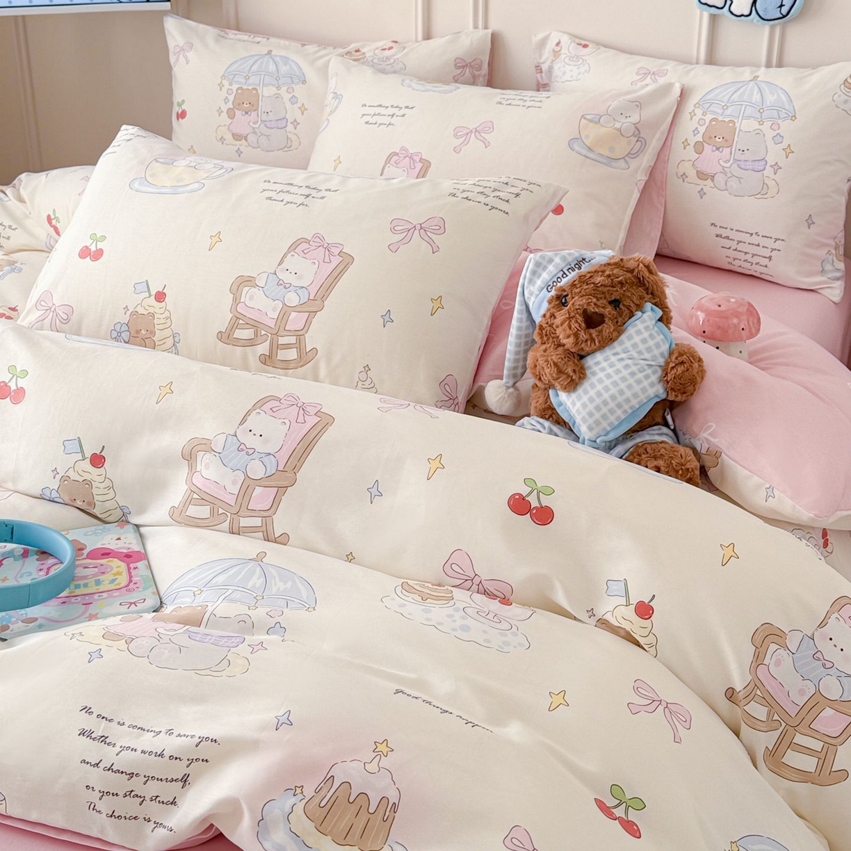 91家纺网 家纺一手货源 找家纺 女子家纺 2026新款全棉纯棉12868卡通印花四件套 茶歇时光