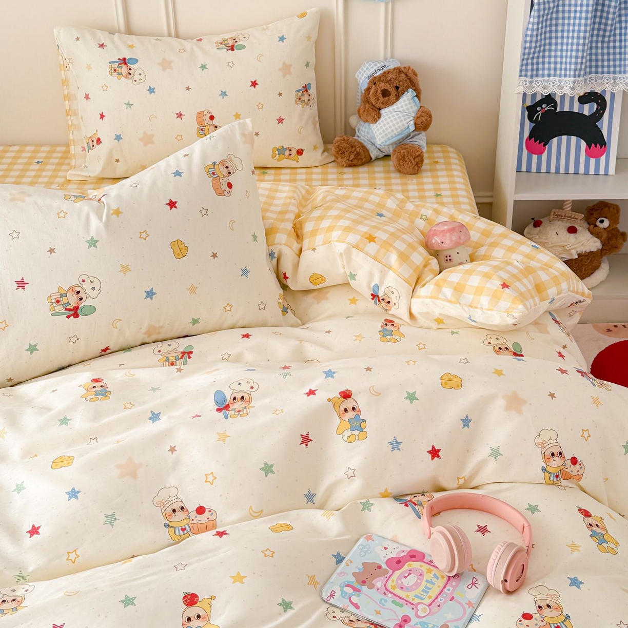 91家纺网 家纺一手货源 找家纺 女子家纺 2026新款全棉纯棉12868卡通印花四件套 七彩星星