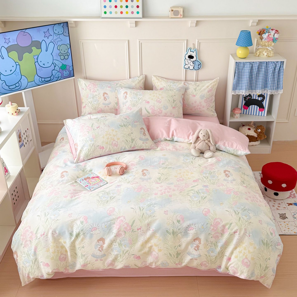 91家纺网 家纺一手货源 找家纺 女子家纺 2026新款全棉纯棉12868卡通印花四件套 花海童话