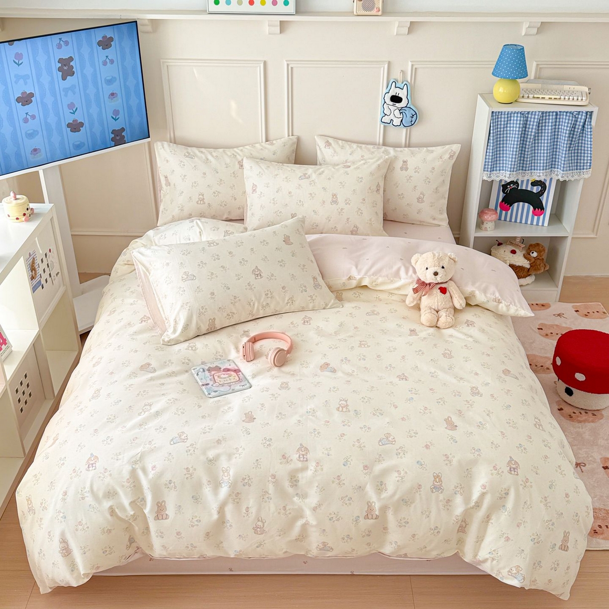 91家纺网 家纺一手货源 找家纺 女子家纺 2026新款全棉纯棉12868卡通印花四件套 兔叽碎花