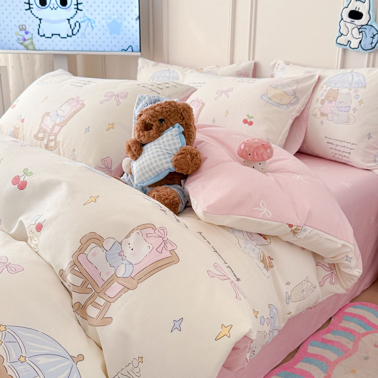 女子家纺 2026新款全棉纯棉12868卡通印花四件套 茶歇时光