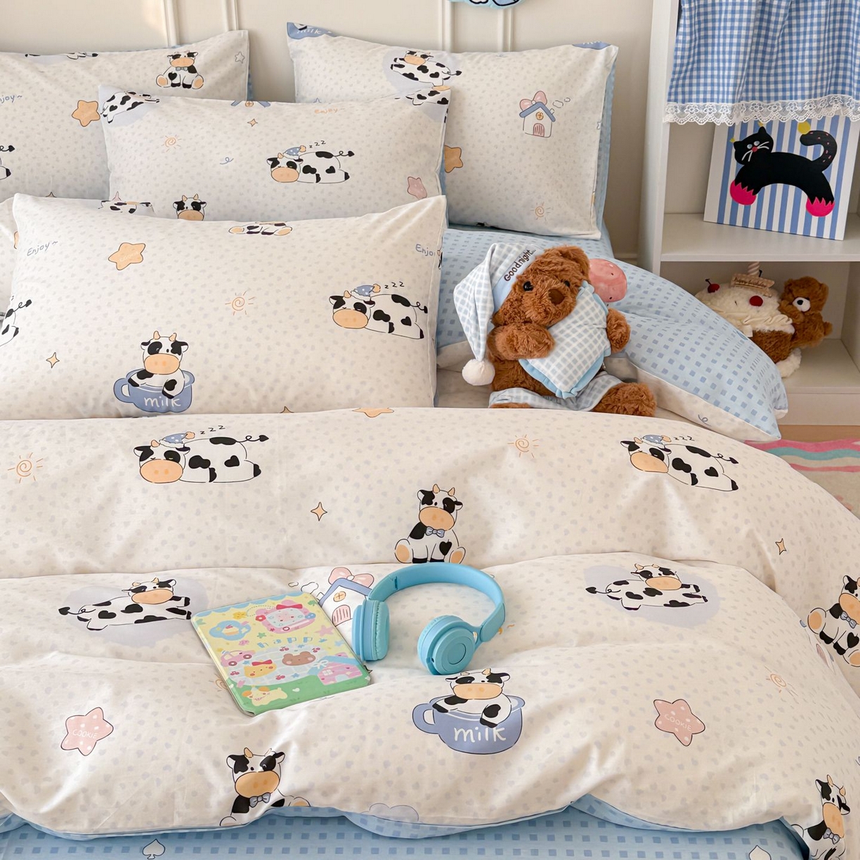 91家纺网 家纺一手货源 找家纺 女子家纺 2026新款全棉纯棉12868卡通印花四件套 奶芙呼呼