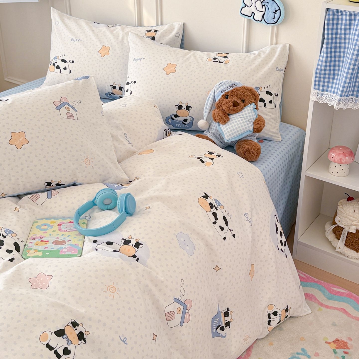 91家纺网 家纺一手货源 找家纺 女子家纺 2026新款全棉纯棉12868卡通印花四件套 奶芙呼呼