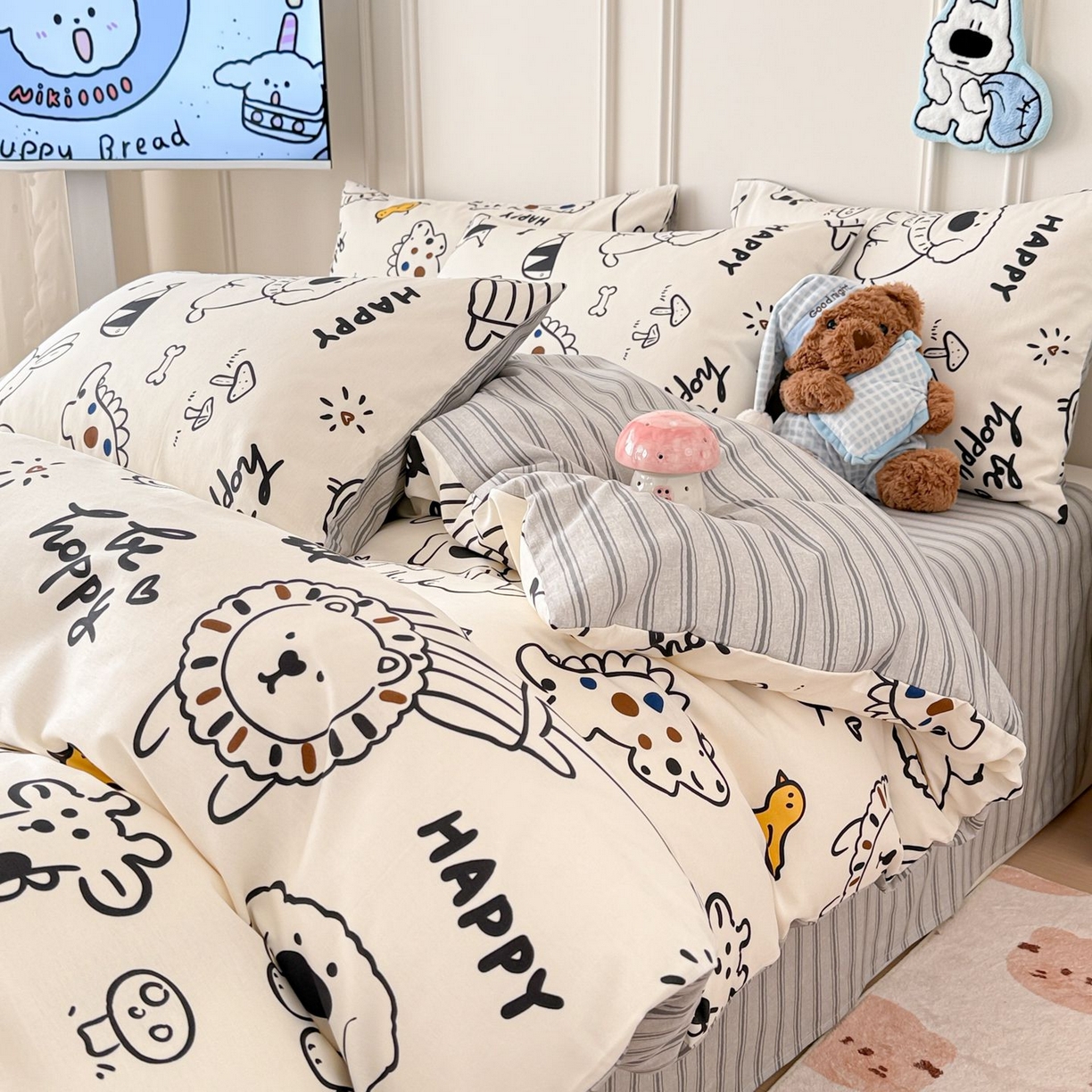 91家纺网 家纺一手货源 找家纺 女子家纺 2026新款全棉纯棉12868卡通印花四件套 黑白动物集