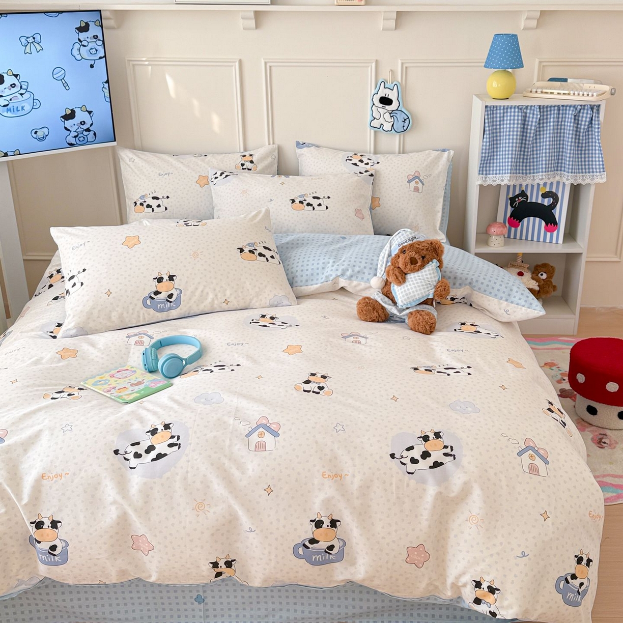 91家纺网 家纺一手货源 找家纺 女子家纺 2026新款全棉纯棉12868卡通印花四件套 奶芙呼呼