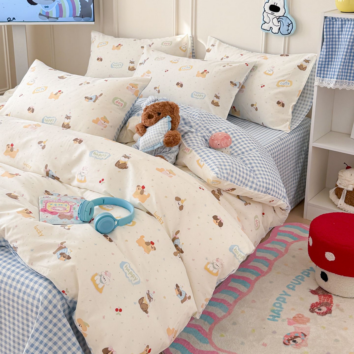 91家纺网 家纺一手货源 找家纺 女子家纺 2026新款全棉纯棉12868卡通印花四件套 蝴蝶结萌宠