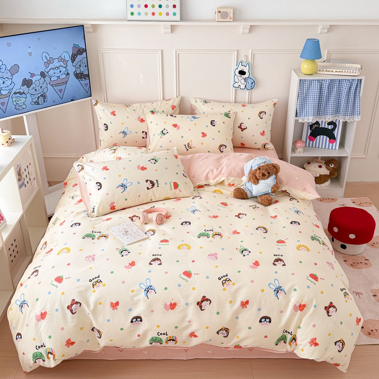 91家纺网 家纺一手货源 找家纺 女子家纺 2026新款全棉纯棉12868卡通印花四件套 甜娃娃