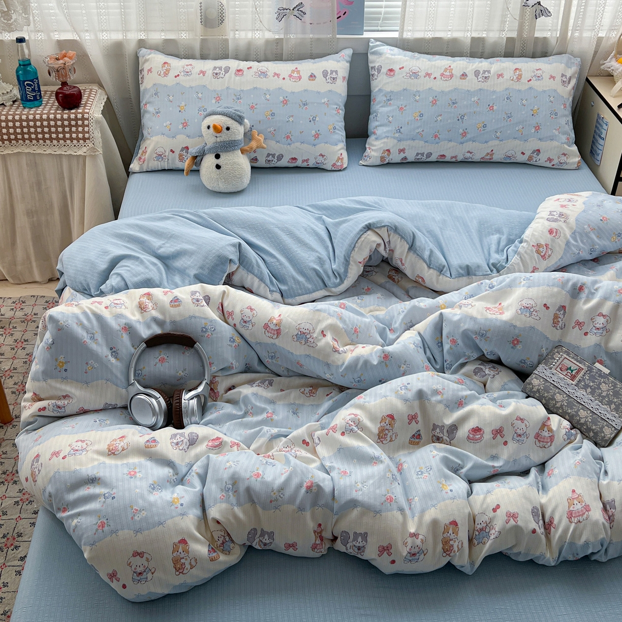 91家纺网 家纺一手货源 找家纺 王朝国际 2026新款A类彩竺棉印花四件套 暴富猫