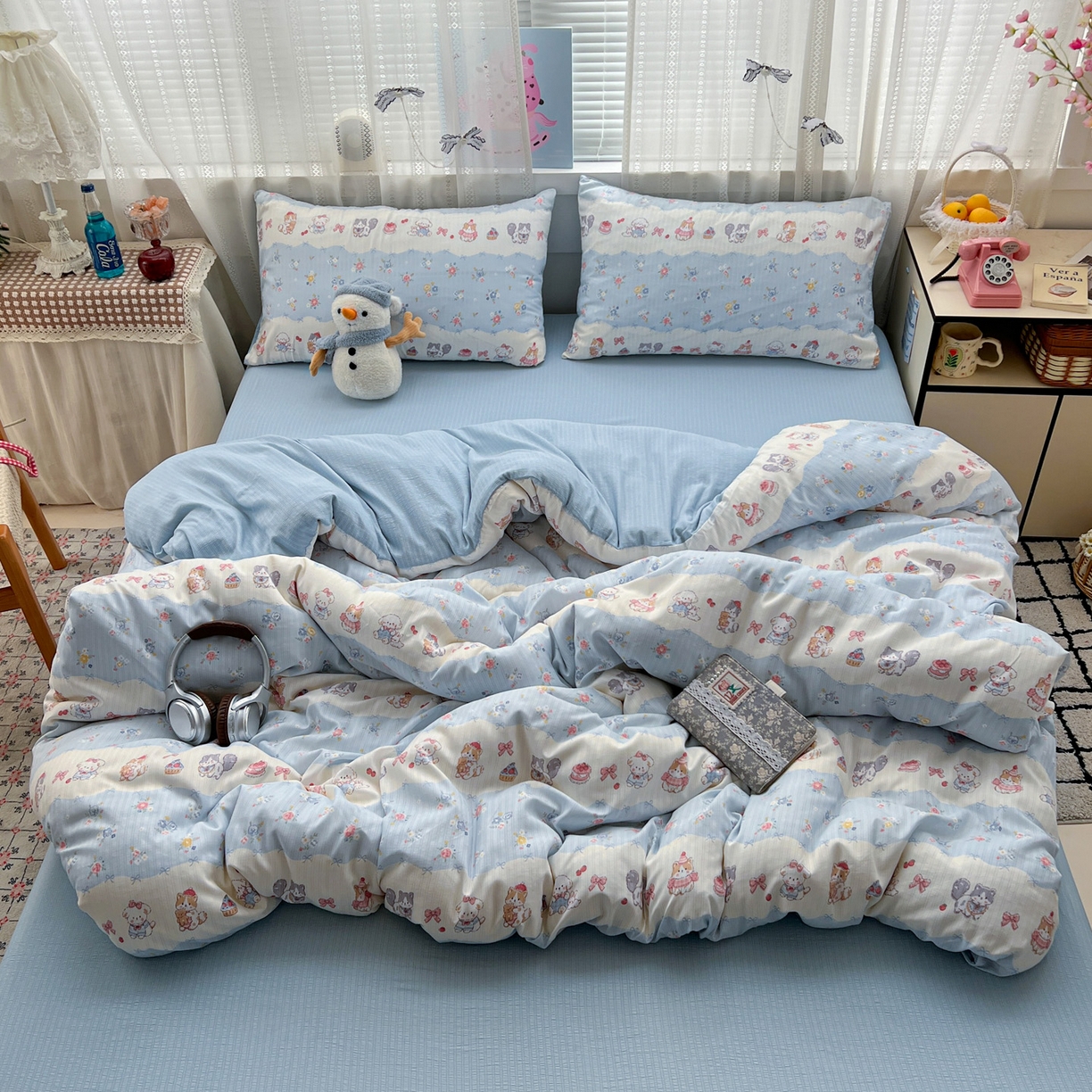 91家纺网 家纺一手货源 找家纺 王朝国际 2026新款A类彩竺棉印花四件套 暴富猫