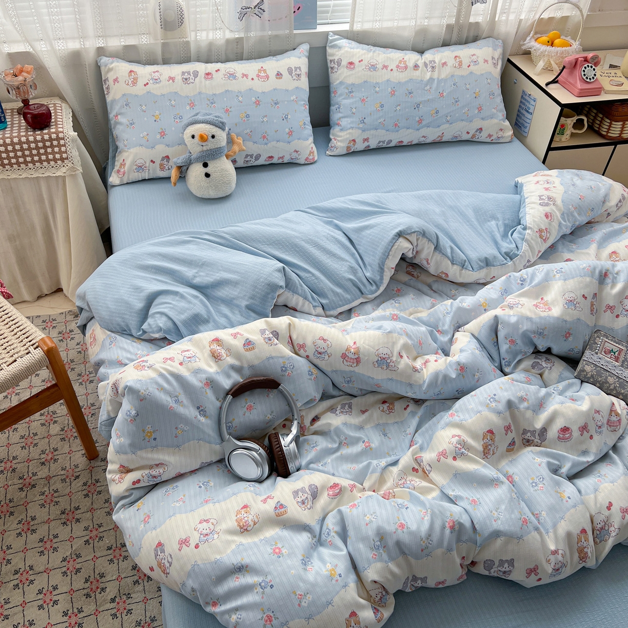 91家纺网 家纺一手货源 找家纺 王朝国际 2026新款A类彩竺棉印花四件套 暴富猫