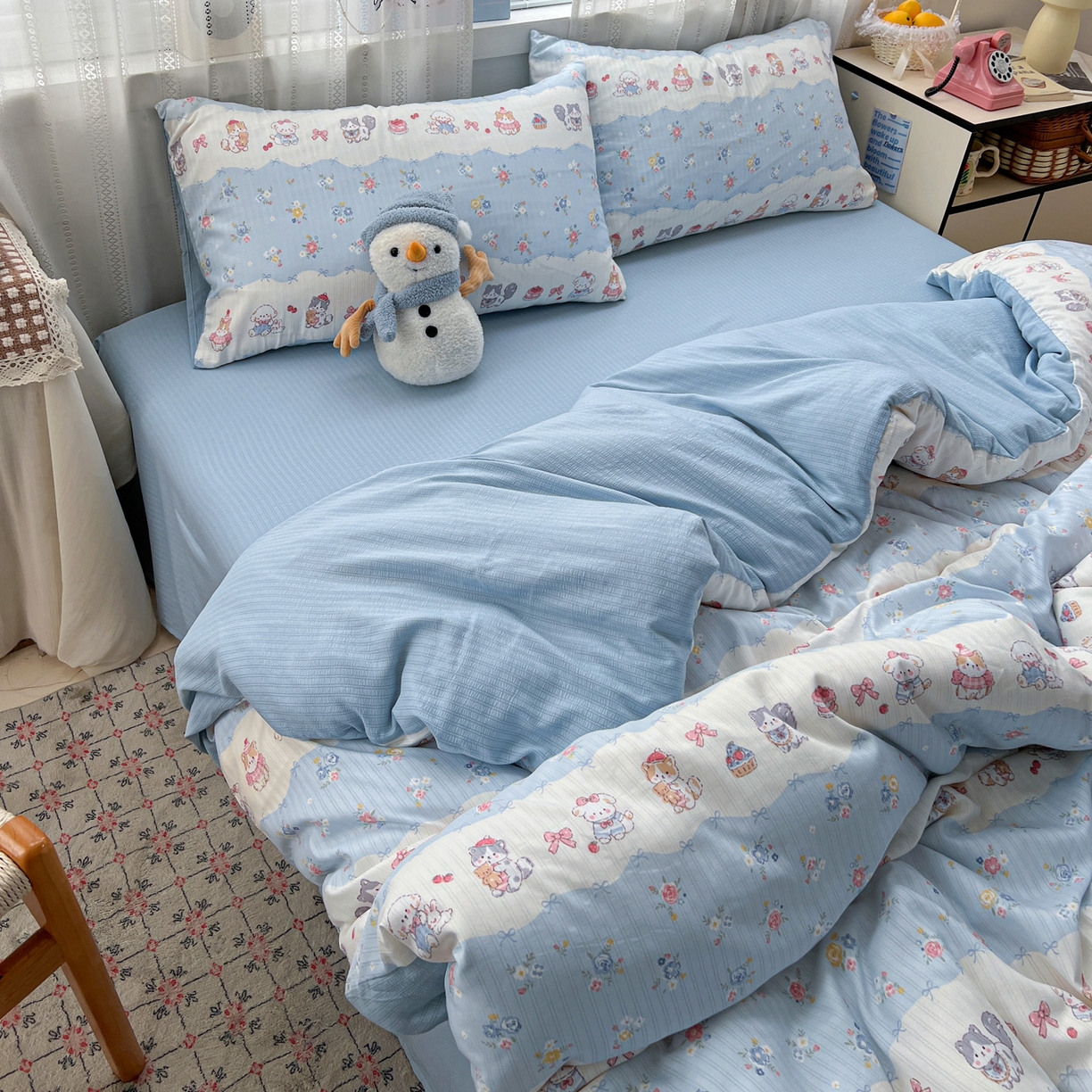 91家纺网 家纺一手货源 找家纺 王朝国际 2026新款A类彩竺棉印花四件套 暴富猫