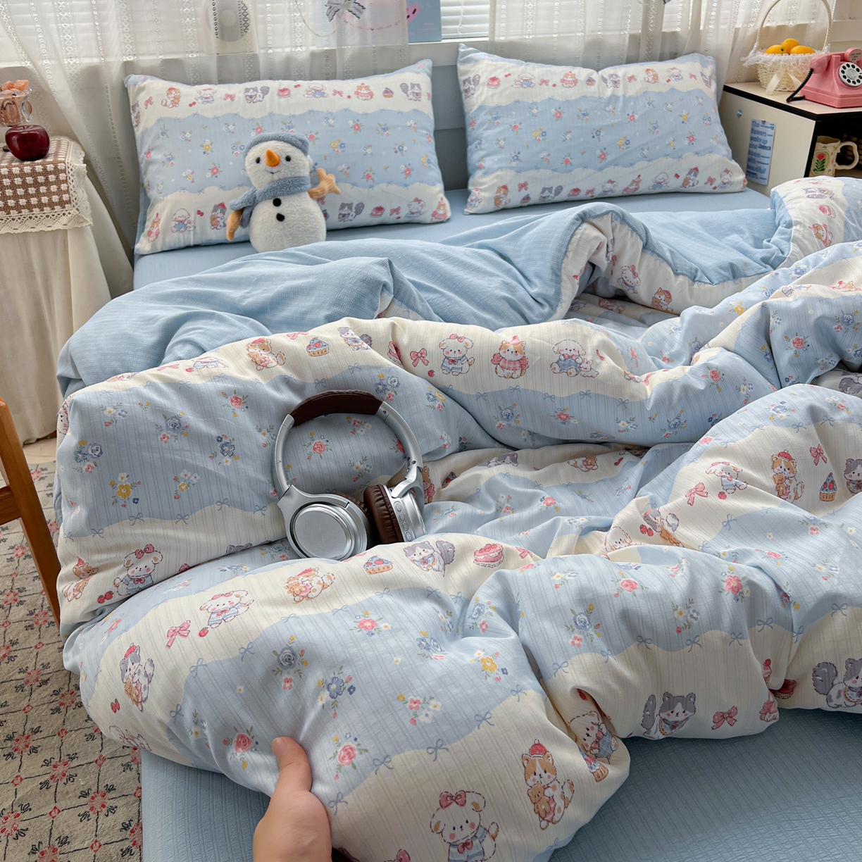 91家纺网 家纺一手货源 找家纺 王朝国际 2026新款A类彩竺棉印花四件套 暴富猫