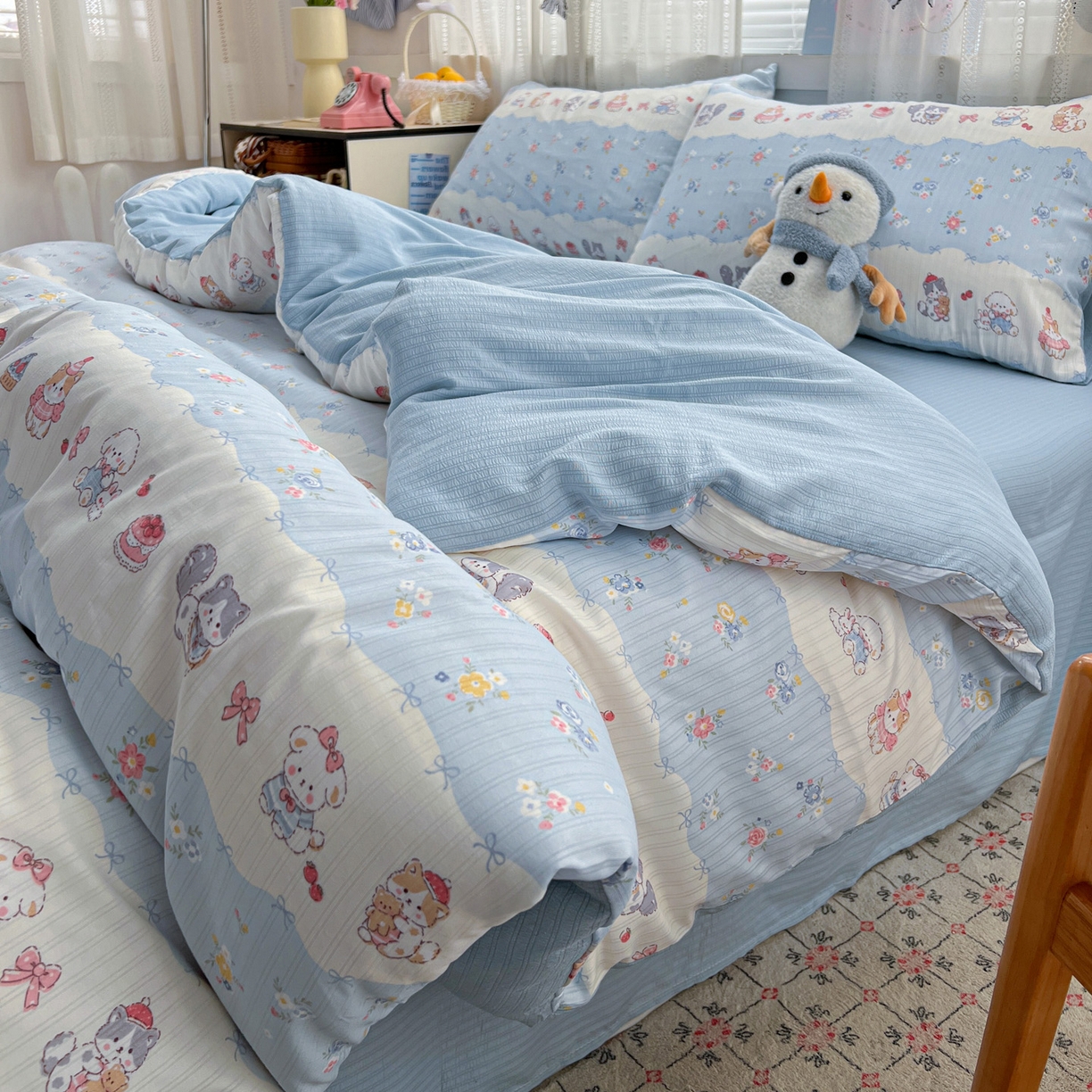 91家纺网 家纺一手货源 找家纺 王朝国际 2026新款A类彩竺棉印花四件套 暴富猫