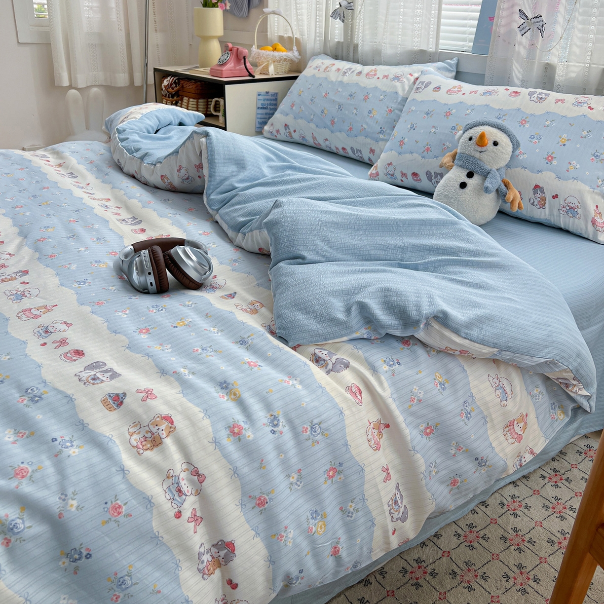 91家纺网 家纺一手货源 找家纺 王朝国际 2026新款A类彩竺棉印花四件套 暴富猫