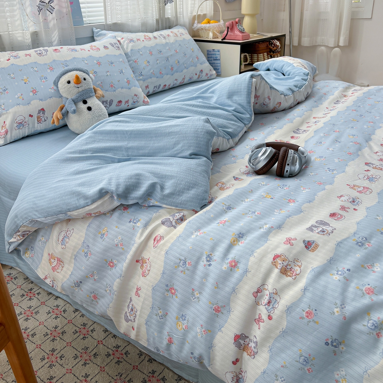 91家纺网 家纺一手货源 找家纺 王朝国际 2026新款A类彩竺棉印花四件套 暴富猫