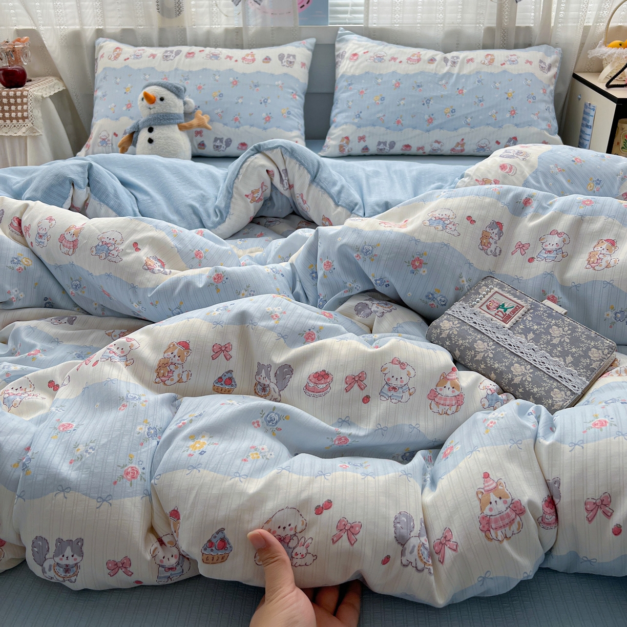 91家纺网 家纺一手货源 找家纺 王朝国际 2026新款A类彩竺棉印花四件套 暴富猫