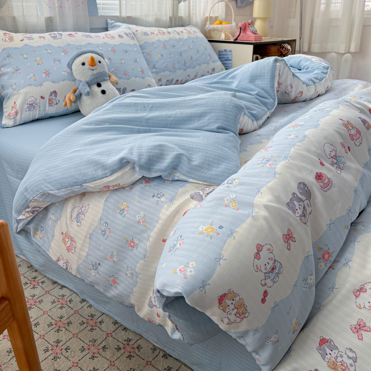 91家纺网 家纺一手货源 找家纺 王朝国际 2026新款A类彩竺棉印花四件套 暴富猫