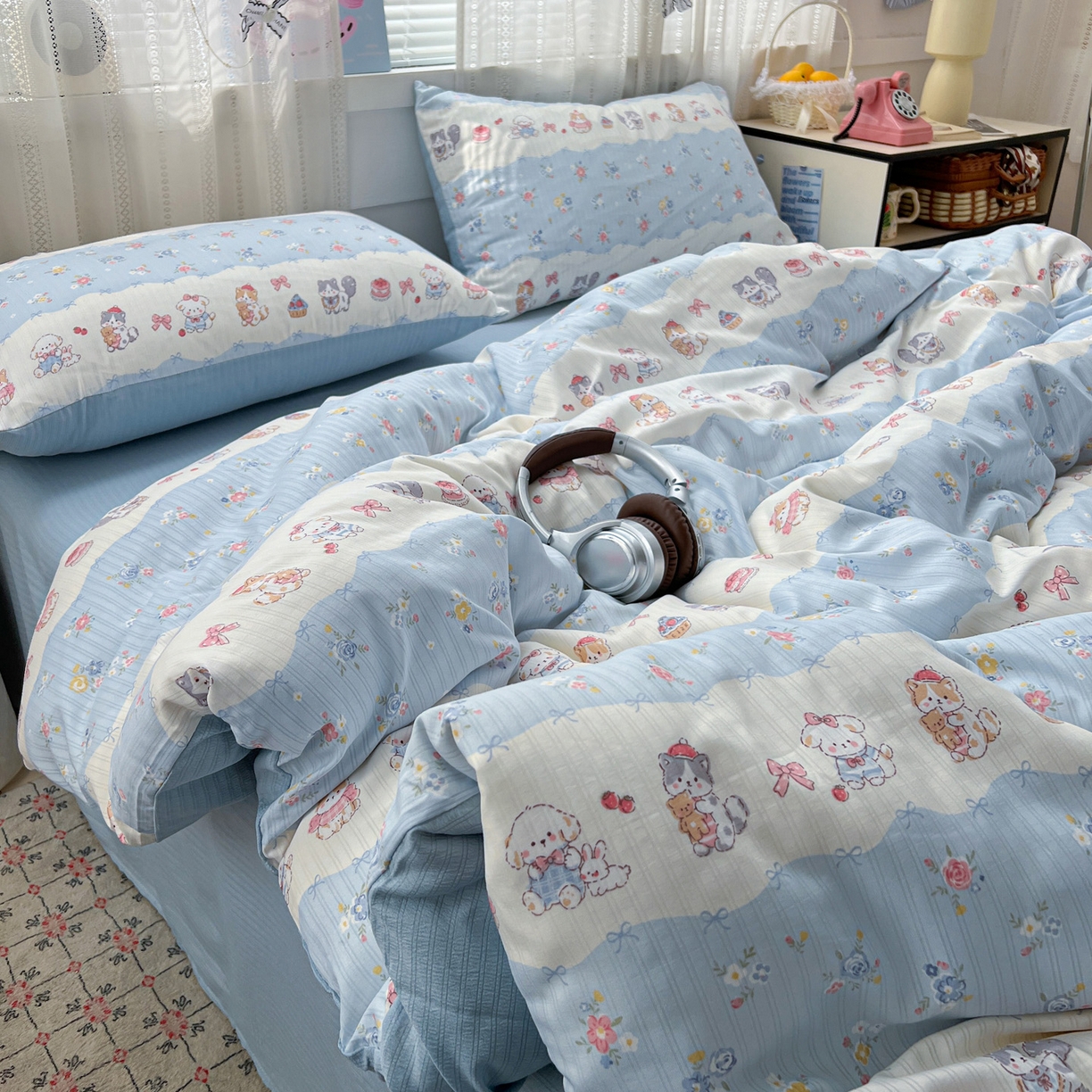 王朝国际 2026新款A类彩竺棉印花四件套 暴富猫